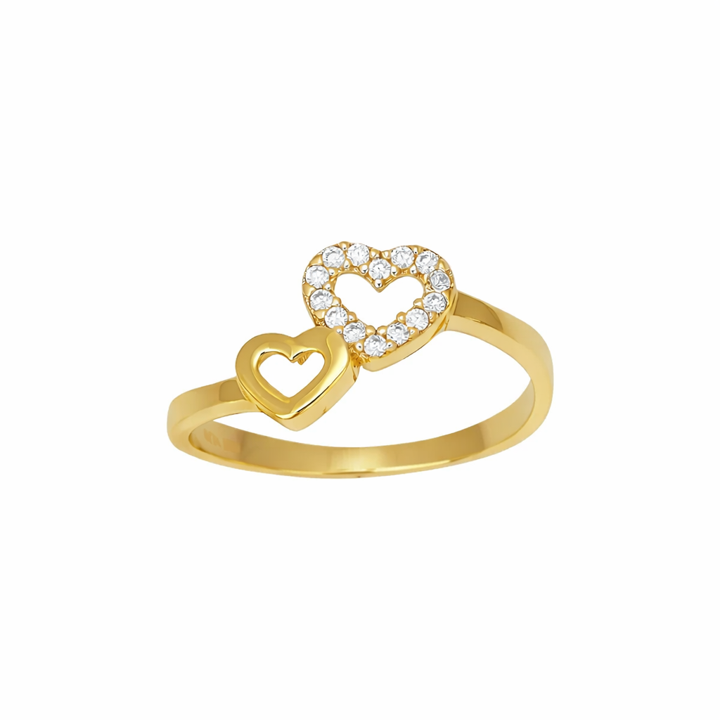 NORDAHL Hearts 8kt gullhringur með glærum zirkonia