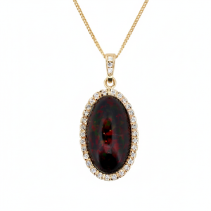 LAUPUR 14k gold necklace with natural black opal and 33x 1pt diamonds