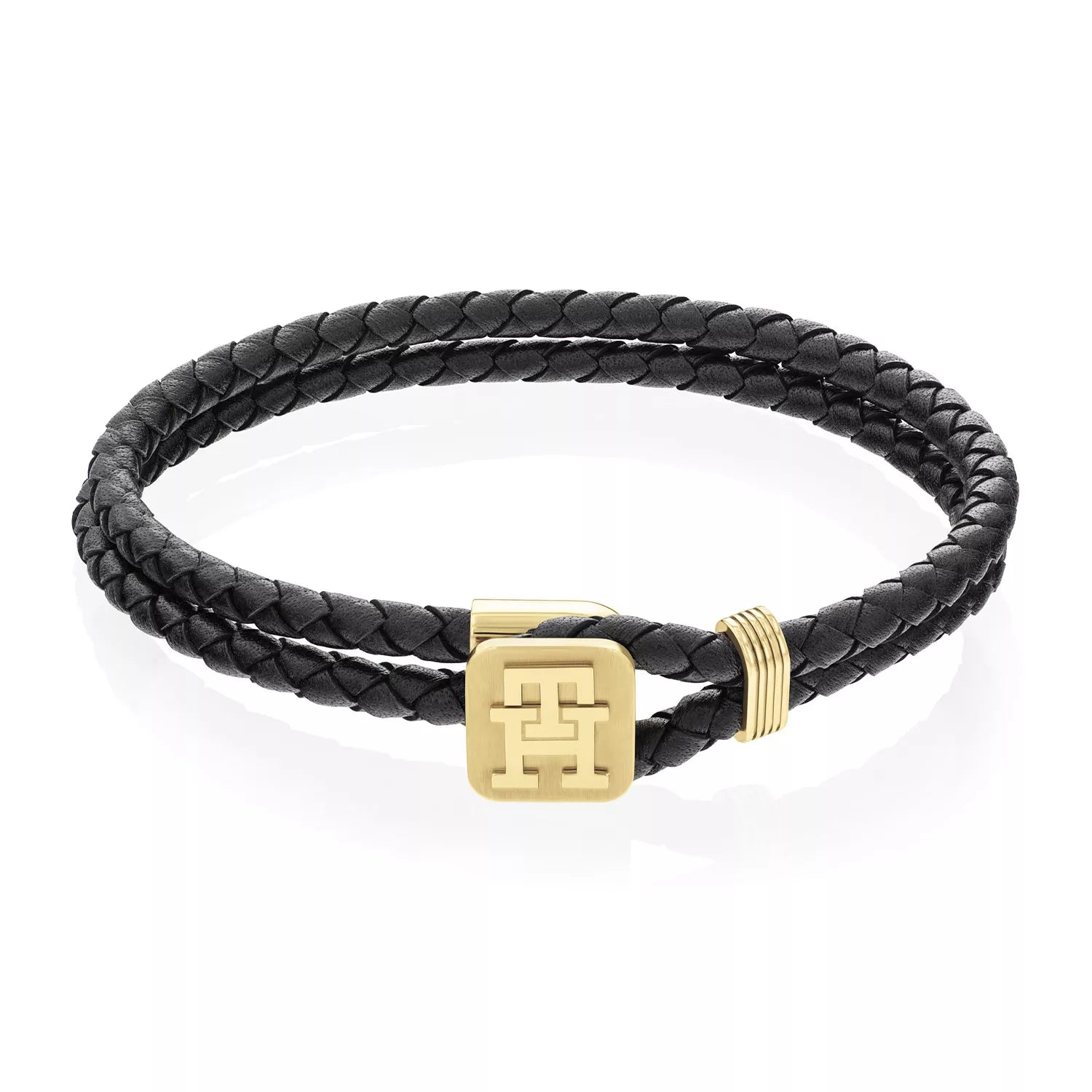 TOMMY HILFIGER Monogram svart leður herraarmband