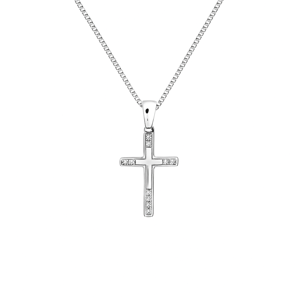 Silfurhálsmen kross með zirkonia steinum