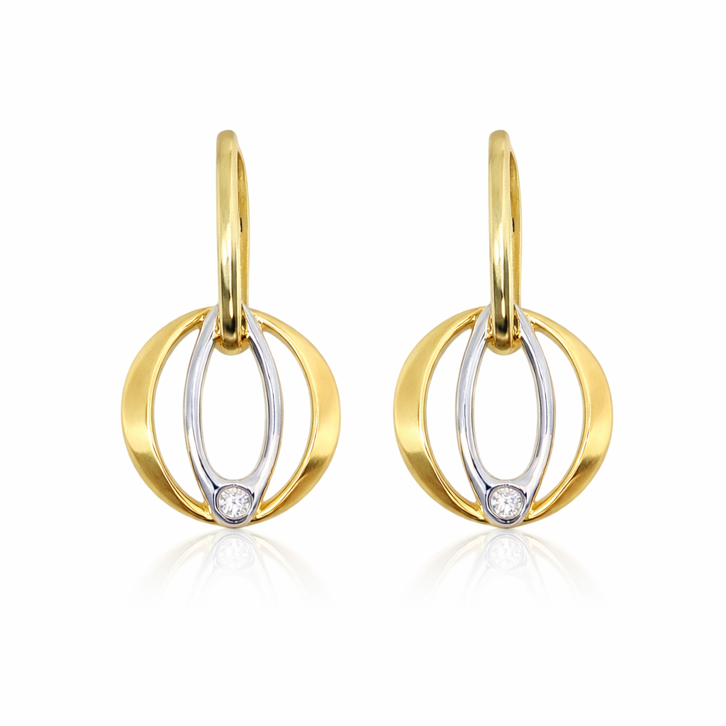 Gull og hvítagullseyrnalokkar 14kt með 0.03ct demöntum