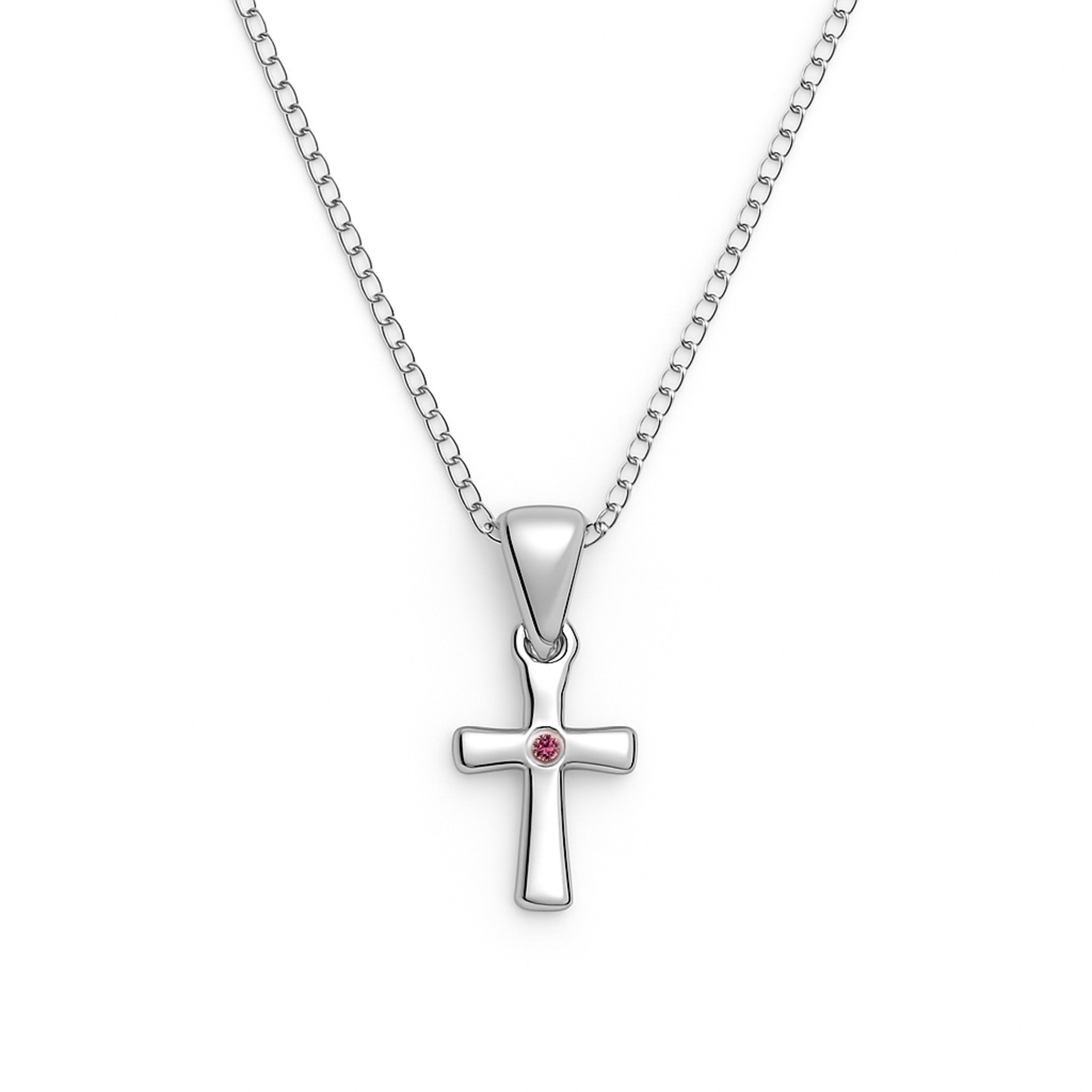 Barna silfurkross með rauðum zirkonia