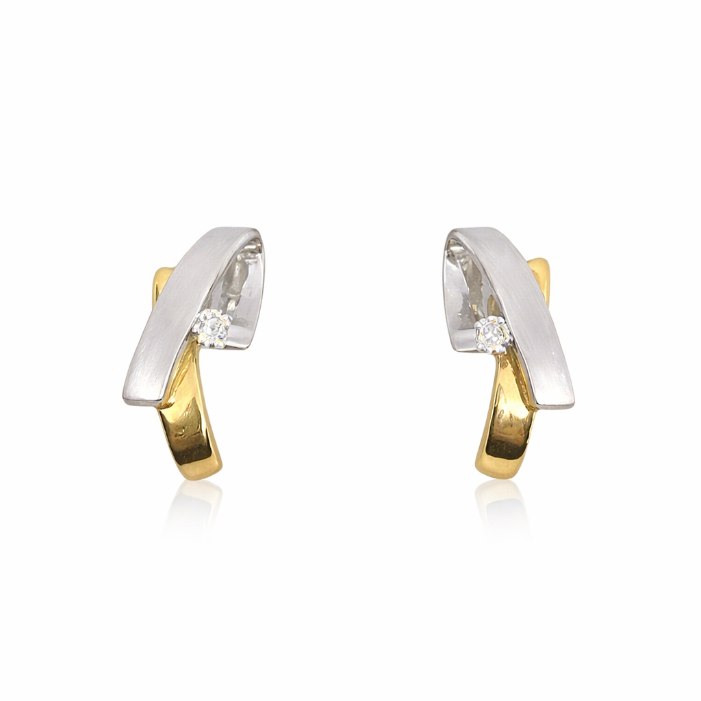 Gull og hvítagullseyrnalokkar 14kt með zirkonia steinum