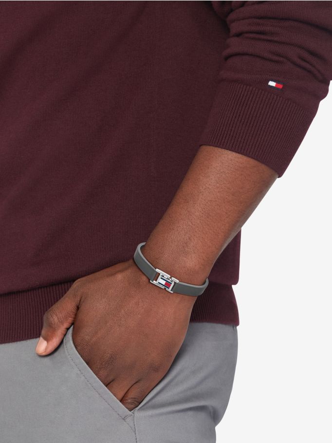 TOMMY HILFIGER Casual grátt leður herraarmband