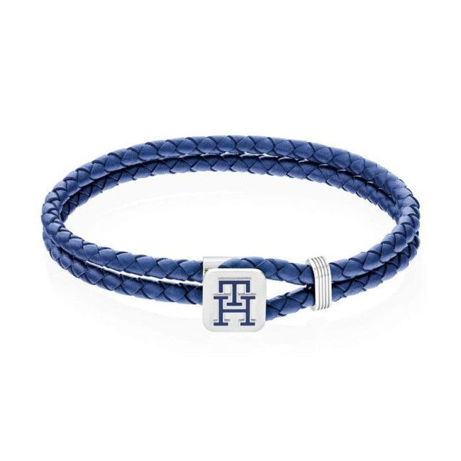 TOMMY HILFIGER Monogram blátt leður herraarmband