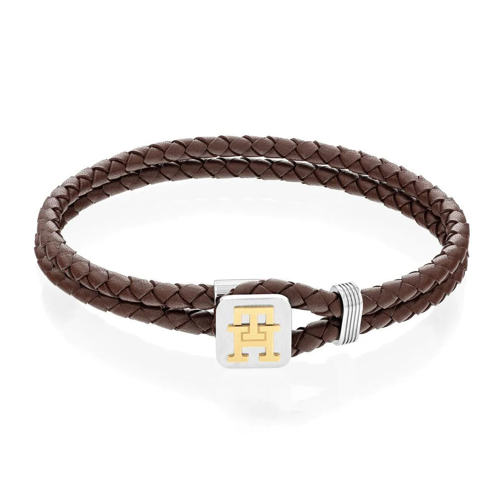 TOMMY HILFIGER Monogram brúnt leður herraarmband