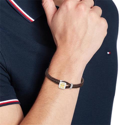 TOMMY HILFIGER Monogram brúnt leður herraarmband