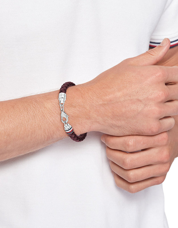 TOMMY HILFIGER Braided brúnt leður herraarmband
