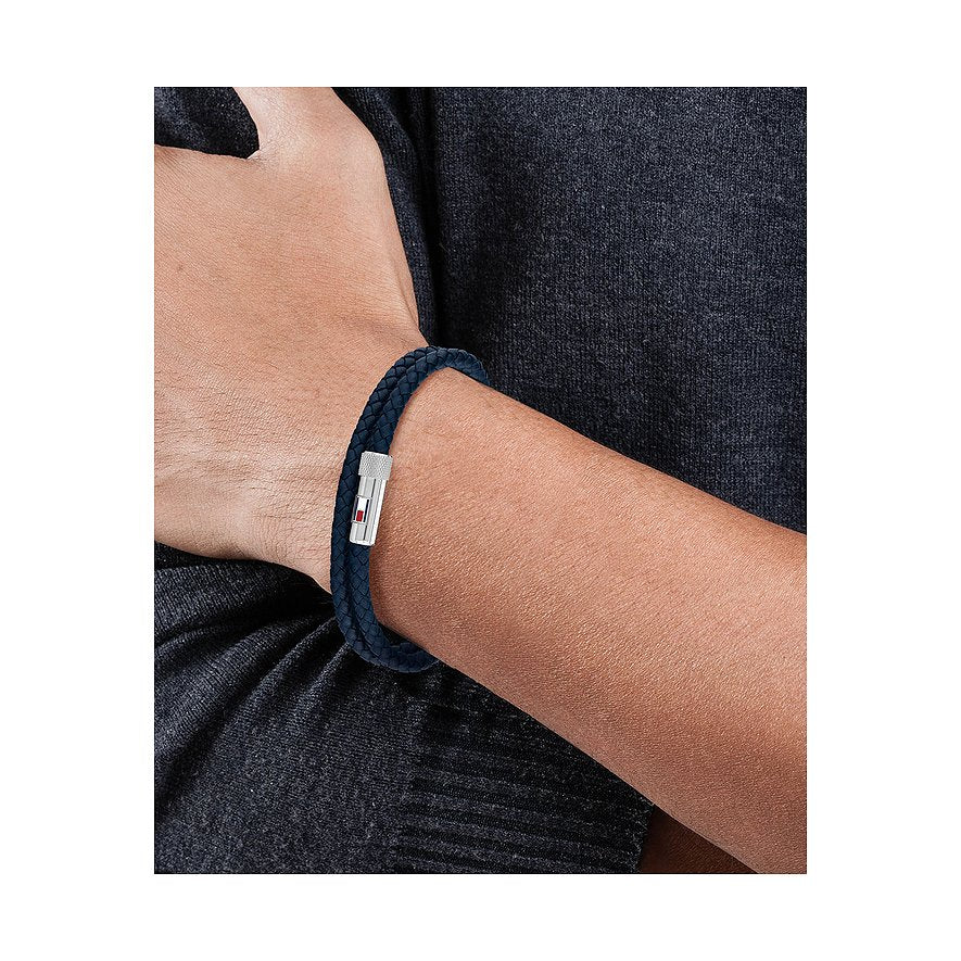 TOMMY HILFIGER Double blátt leður herraarmband