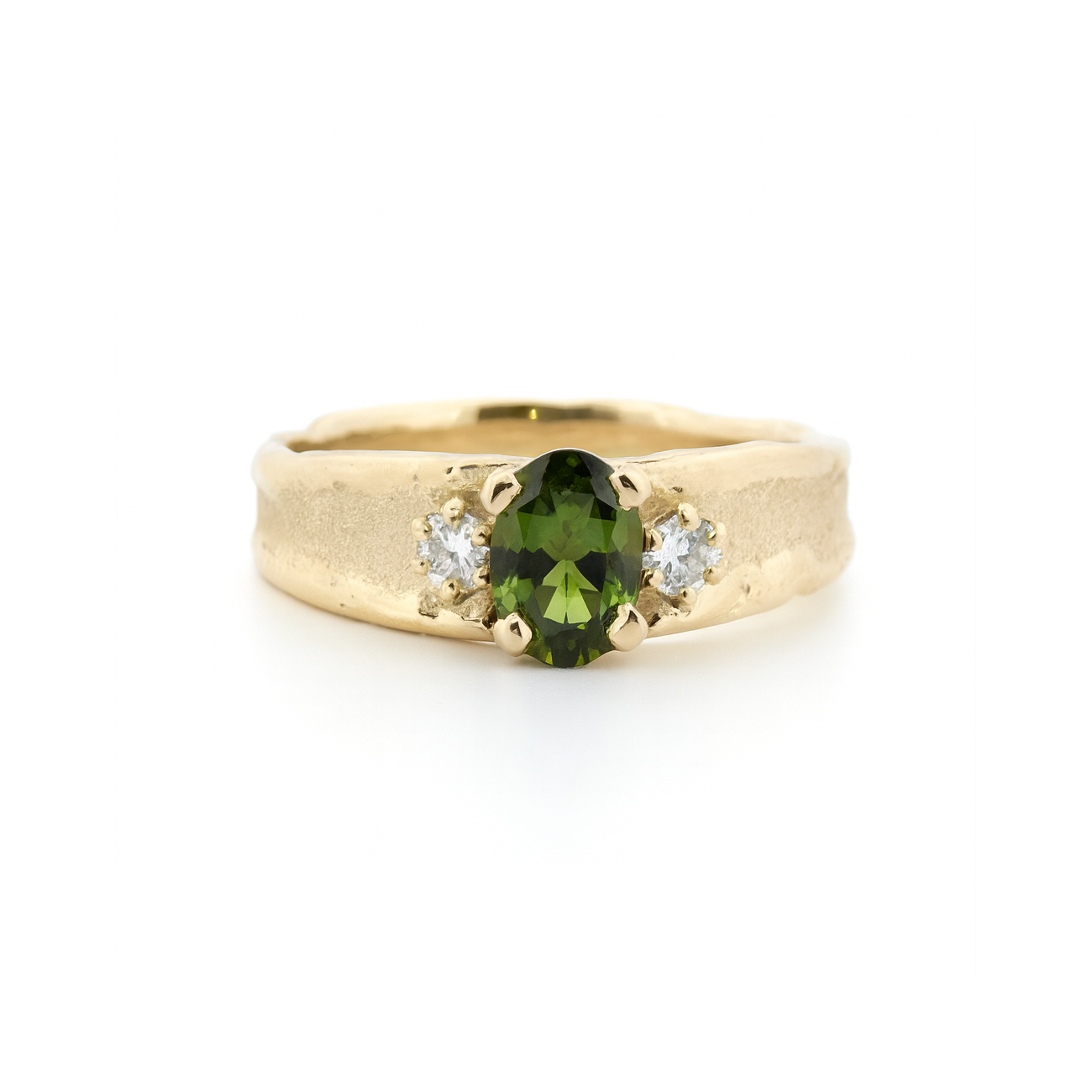 LAUPUR 14k eldmótaður gullhringur Tourmaline stein og 2x 0.05ct demöntum