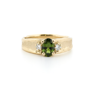 LAUPUR 14k eldmótaður gullhringur Tourmaline stein og 2x 0.05ct demöntum