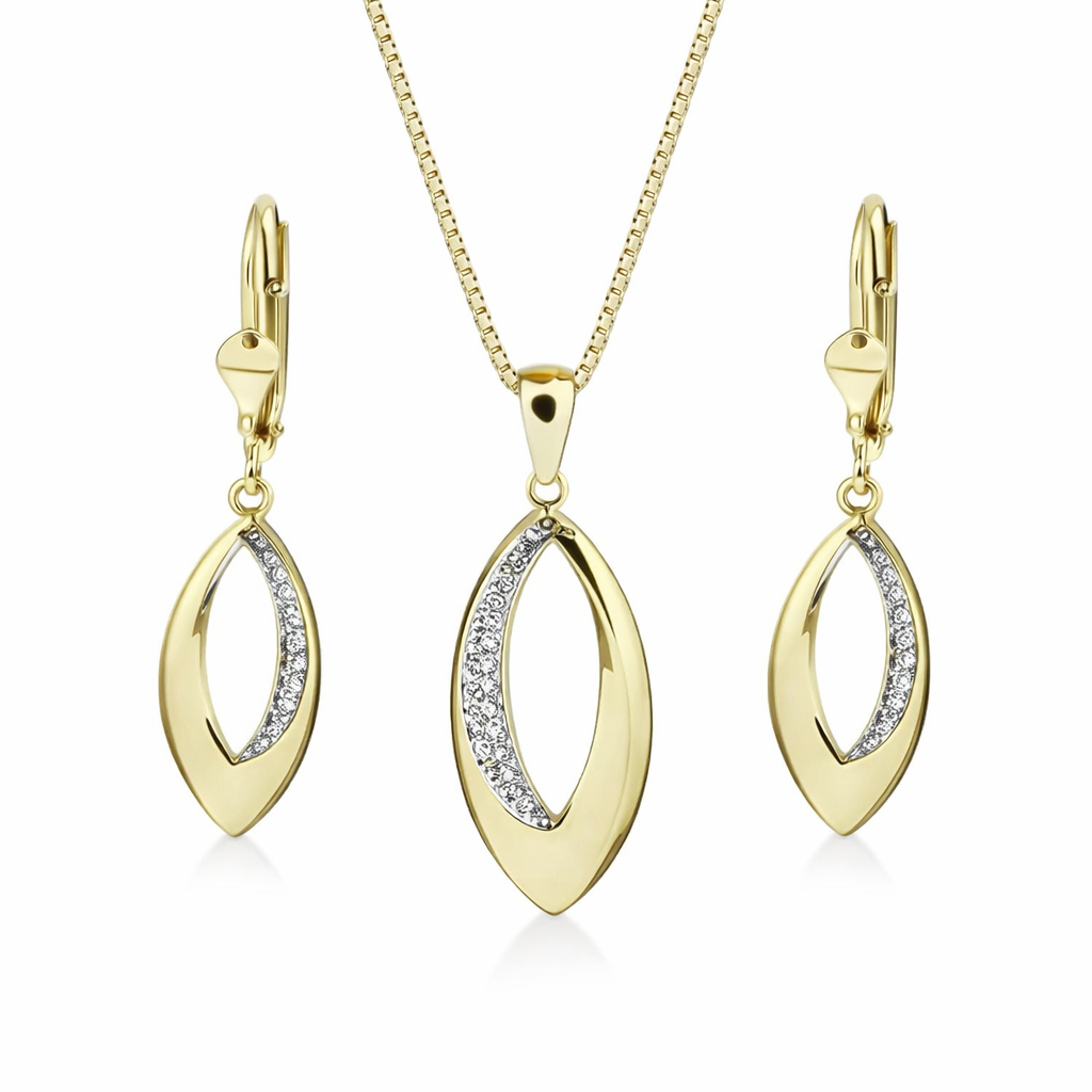 Gullhálsmen og eyrnalokkar 14kt með zirkon