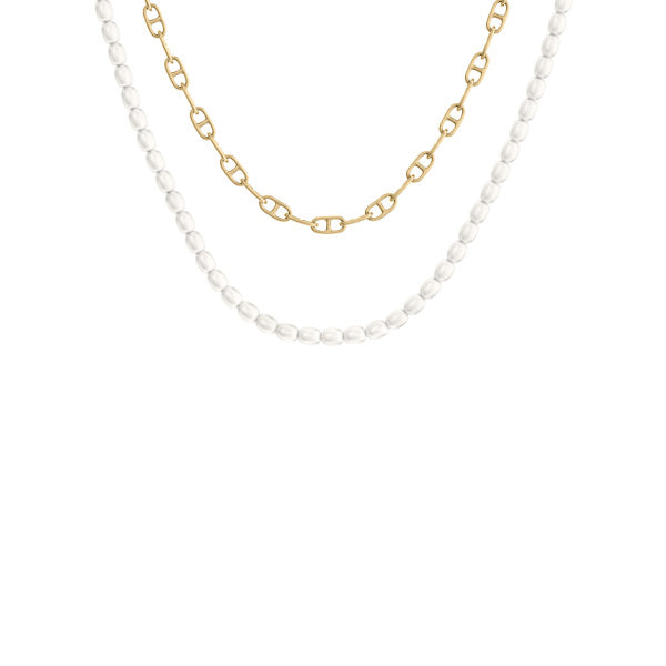 FOSSIL Pearl D-Link gyllt hálsmen JA7321