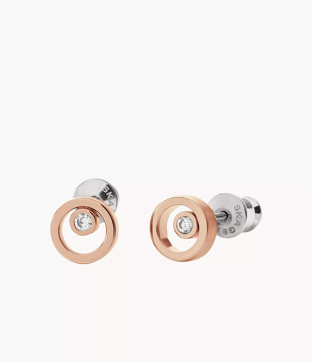 SKAGEN Kariana rósagylltir eyrnalokkar með zirkonia SKJ0853