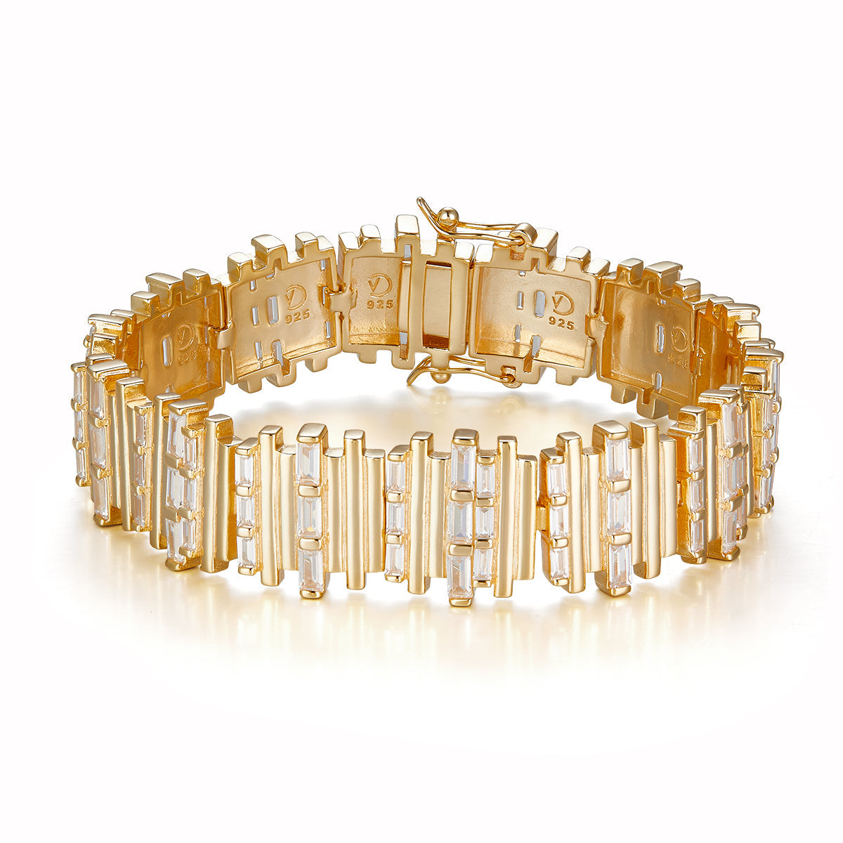 VERA DESIGN Stuðlaberg Divine gyllt silfurarmband með glærum zirkonia
