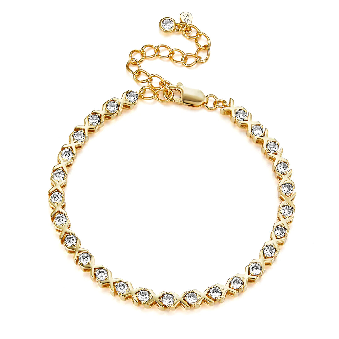 VERA DESIGN XO gyllt silfurarmband með zirkonia