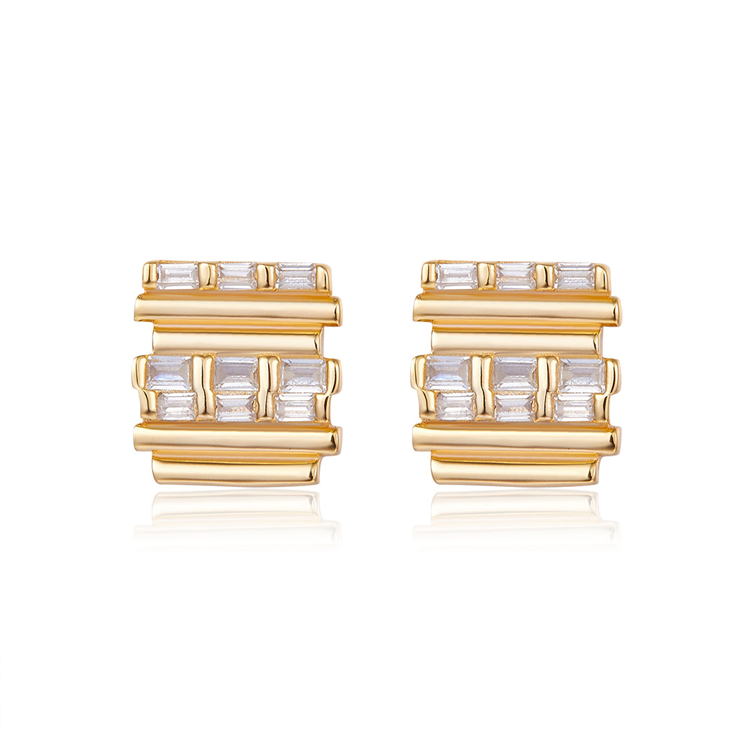 VERA DESIGN Stuðlaberg Divine Stud gylltir silfureyrnalokkar með zirkonia