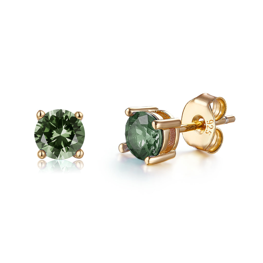 VERA DESIGN Stud gylltir silfureyrnalokkar með ljósgrænum zirkonia
