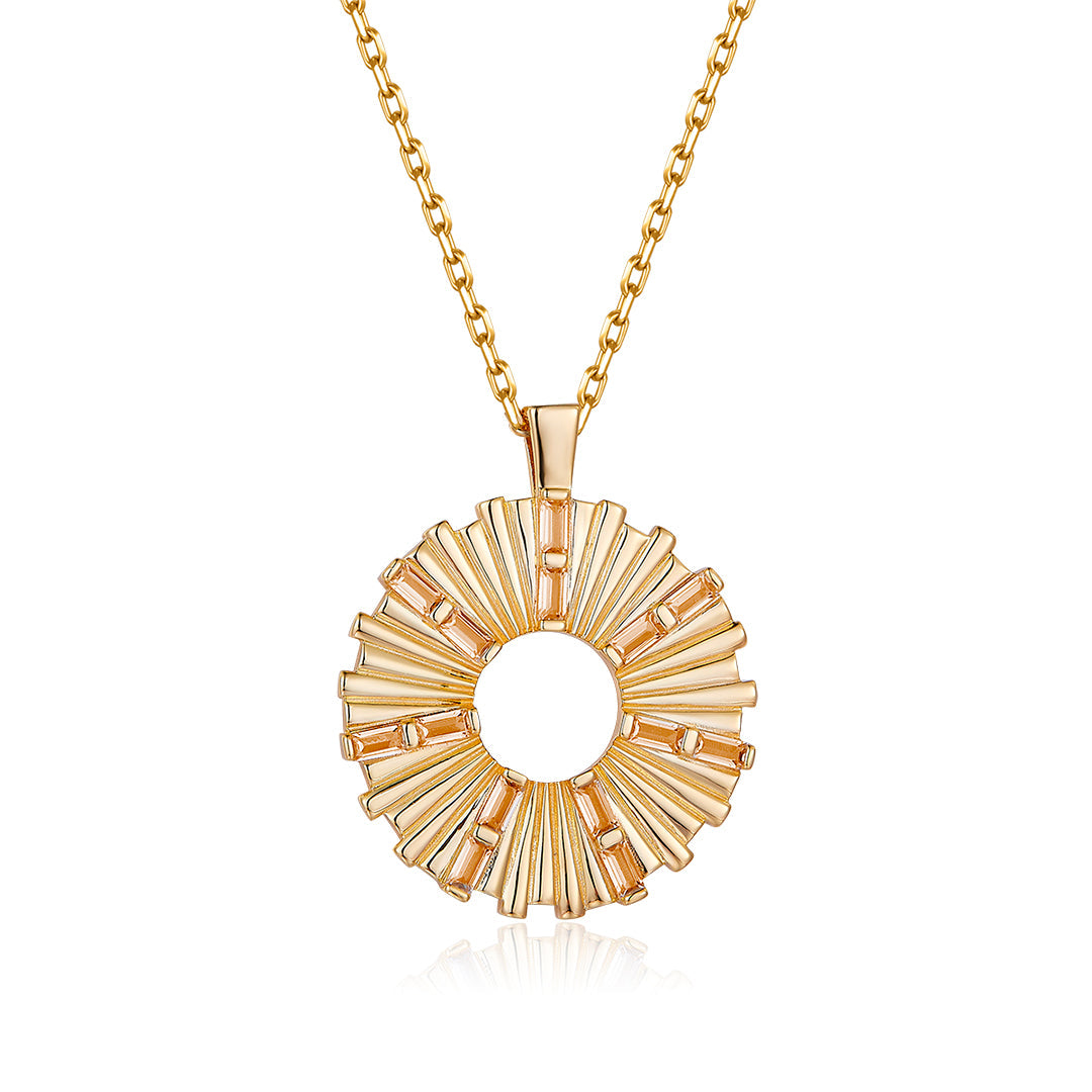 VERA DESIGN Stuðlaberg Divine gyllt silfurhálsmen með kampavínslitum zirkonia