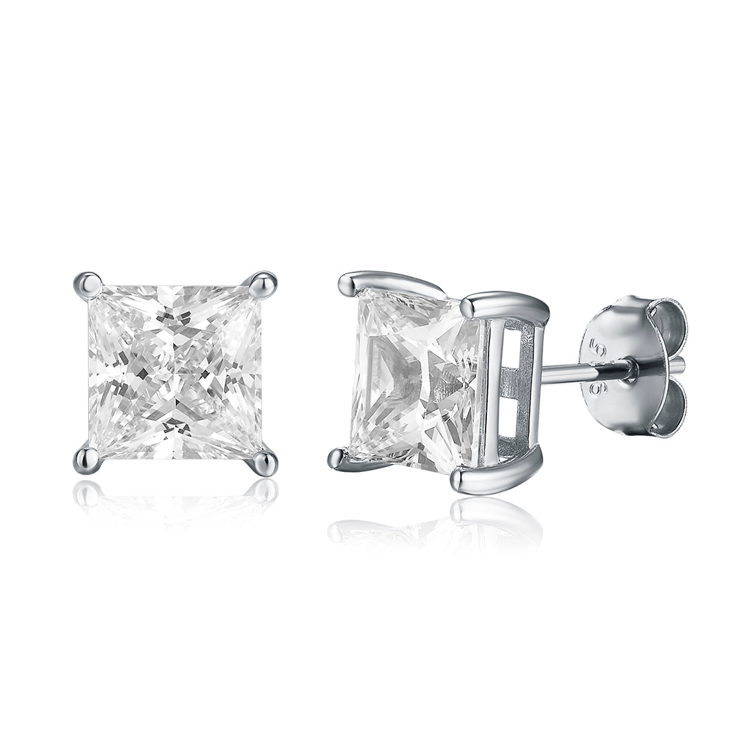 VERA DESIGN Square Stud silfureyrnalokkar með zirkonia 7mm