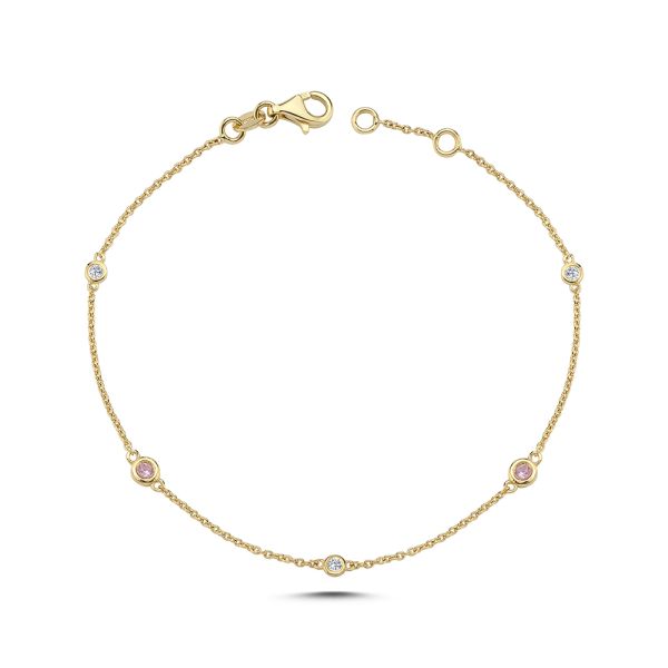 Zoe gullarmband 14kt með bleikum safír og 3x 0.025ct demöntum