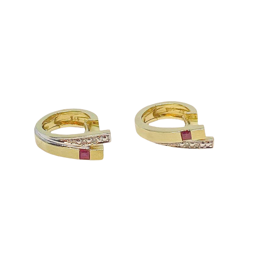 Gulleyrnalokkar 14kt með rúbín og demöntum
