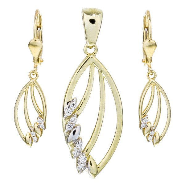 Gullhálsmen og eyrnalokkar 14kt með zirkon