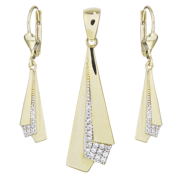 Gullhálsmen og eyrnalokkar 14kt með zirkon