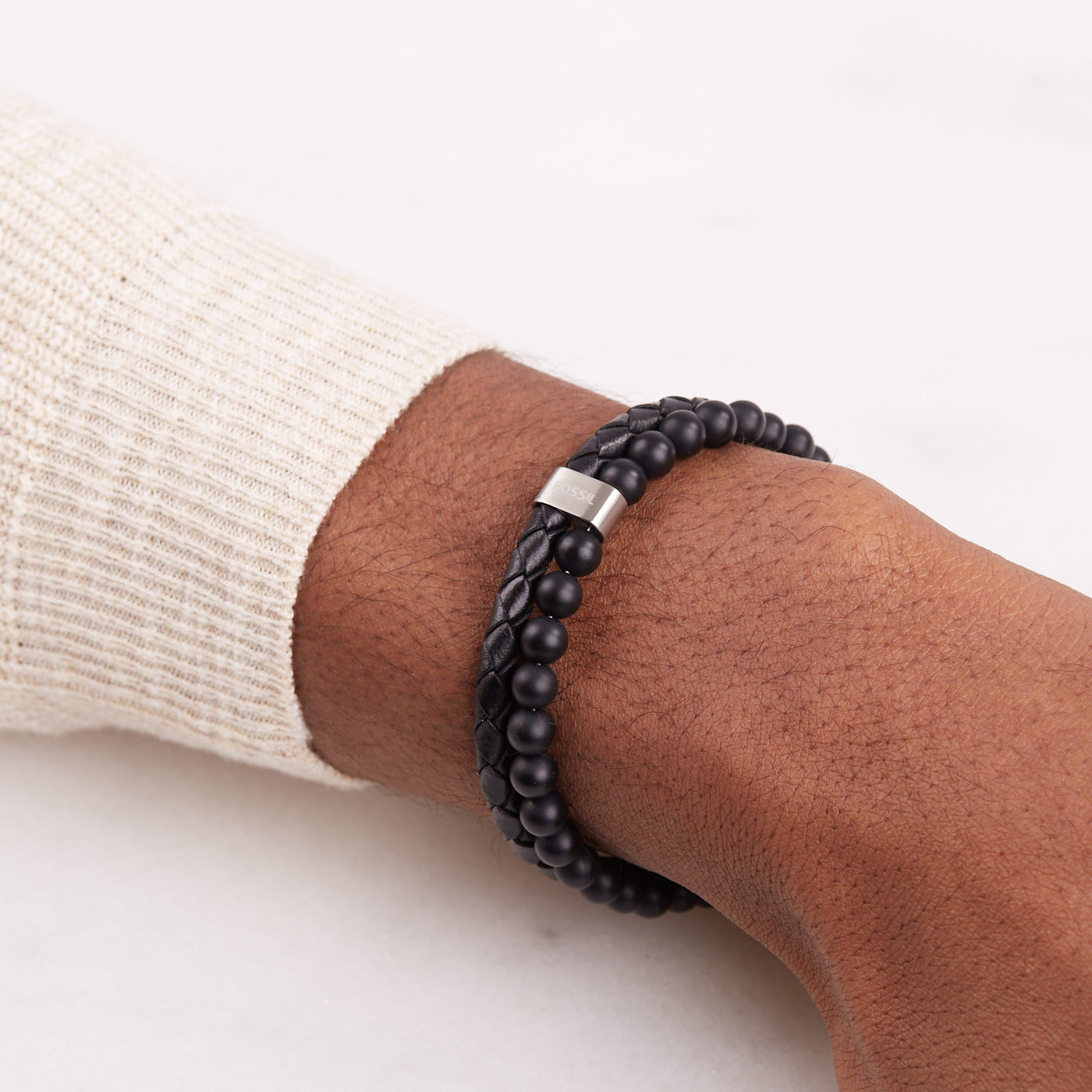 FOSSIL Townsman herraarmband með leðri og Onyx