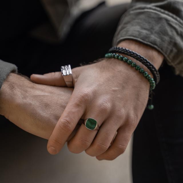 SON silfur herrahringur með Malachite