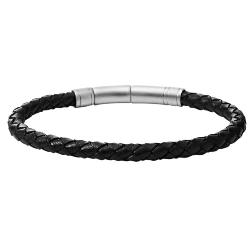 FOSSIL svart leður herraarmband