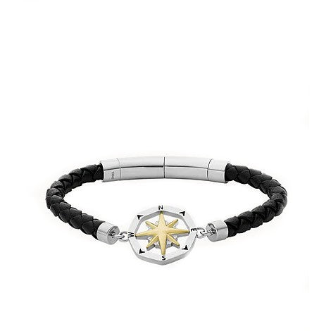 FOSSIL leður herraarmband | Áttaviti