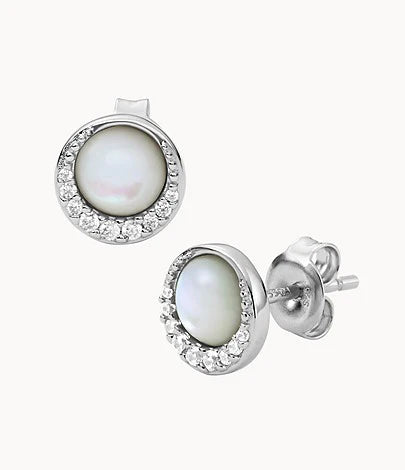 FOSSIL silfureyrnalokkar með zirkonia og ferskvatnsperlum