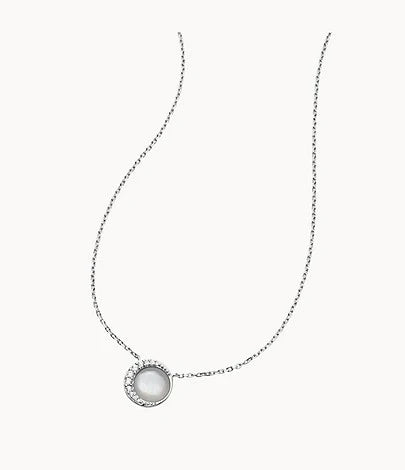 FOSSIL silfurhálsmen með ferskvatnsperlu og zirkonia