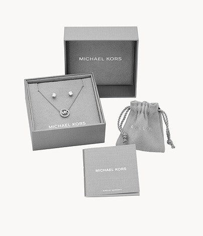 MICHAEL KORS gjafasett, silfurhálsmen og eyrnalokkar með zirkonia