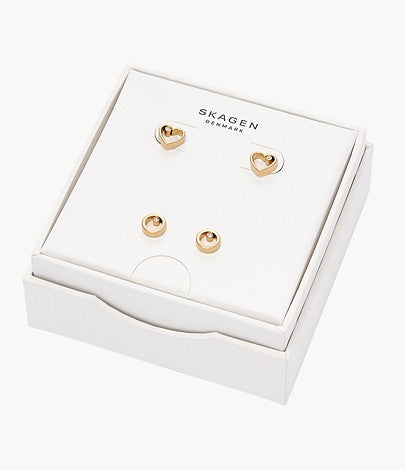 SKAGEN Agnethe gylltir eyrnalokkar með zirkonia, 2 pör