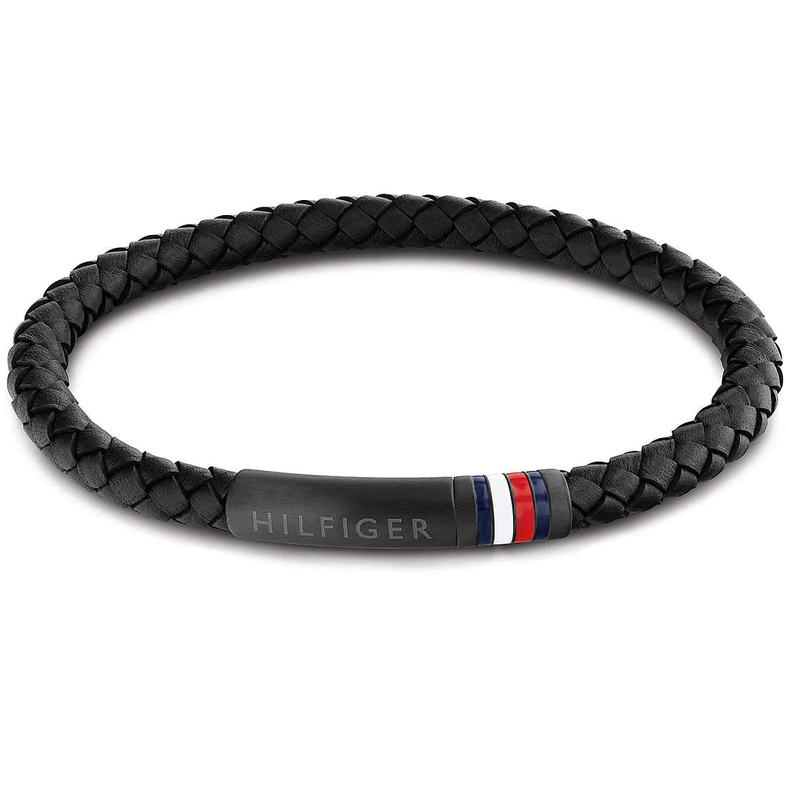 TOMMY HILFIGER Braided svart leður herraarmband