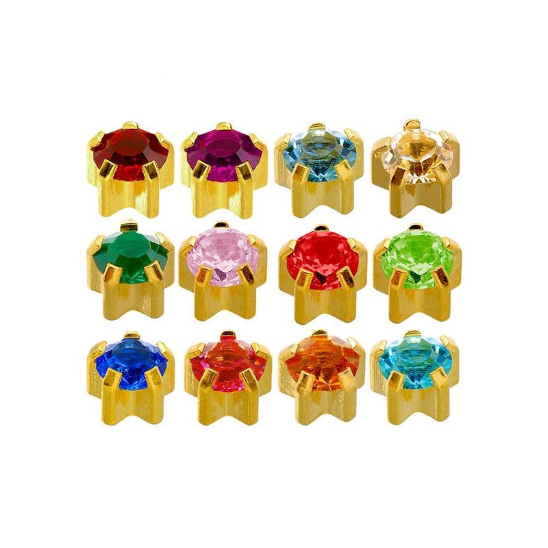 Stál skotlokkar með gyllingu, stjörnur, 12 litir (mánaðarsteinar) 4mm