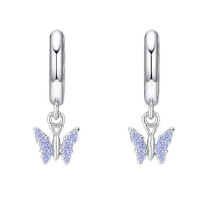 Children's silver earrings with butterflies and blue zirconia