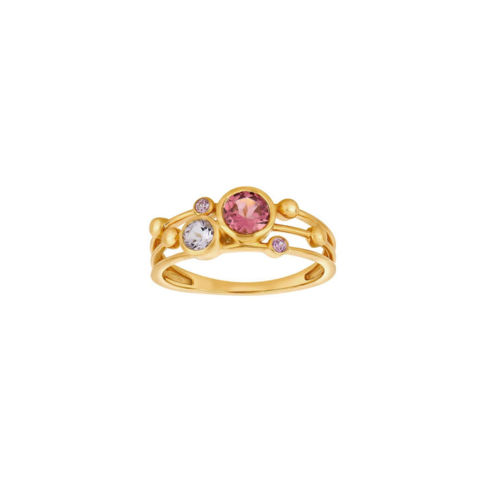 Gullhringur 14k með tourmaline, ametyst og safír
