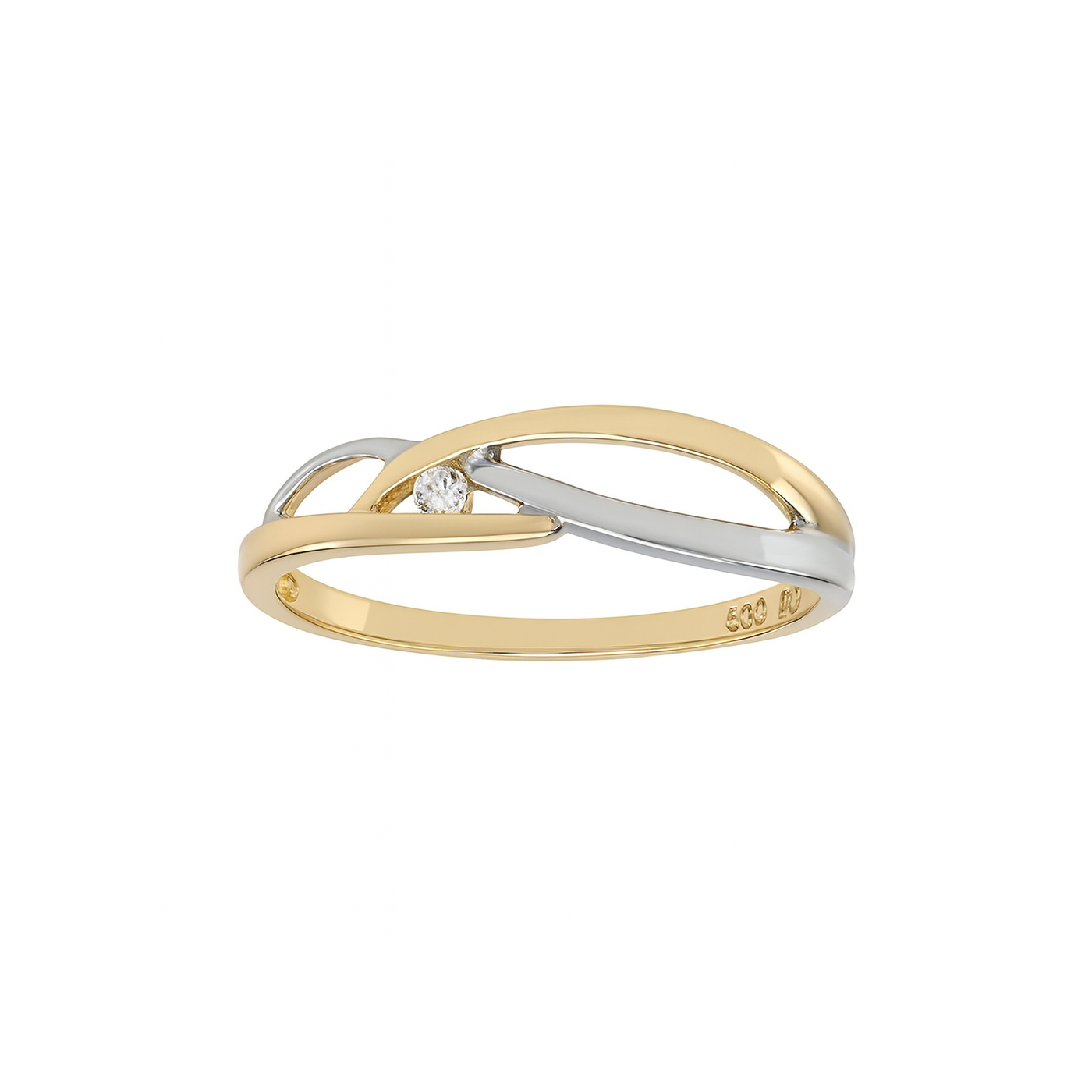Gull og hvítagullshringur 14k með 0.026ct demanti