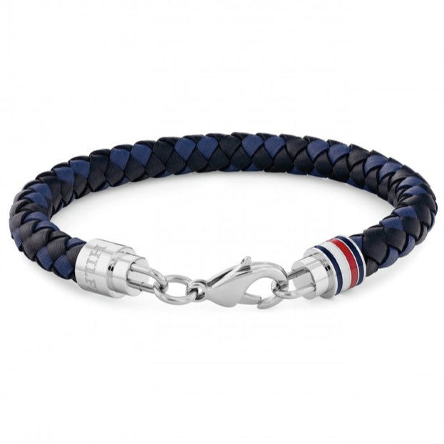 TOMMY HILFIGER blátt og svart leðurarmband