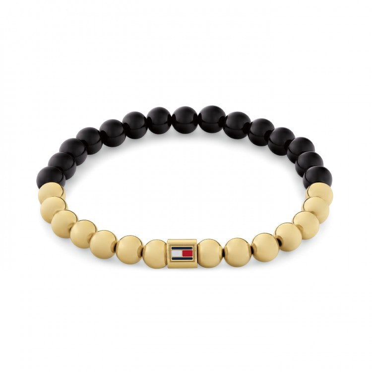 TOMMY HILFIGER svart og gyllt kúluarmband