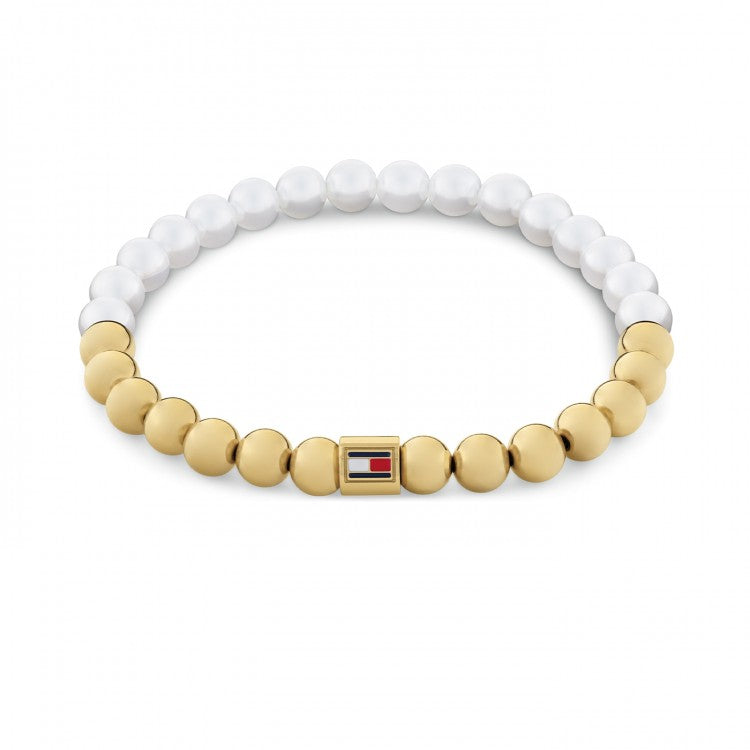 TOMMY HILFIGER hvítt og gyllt kúluarmband