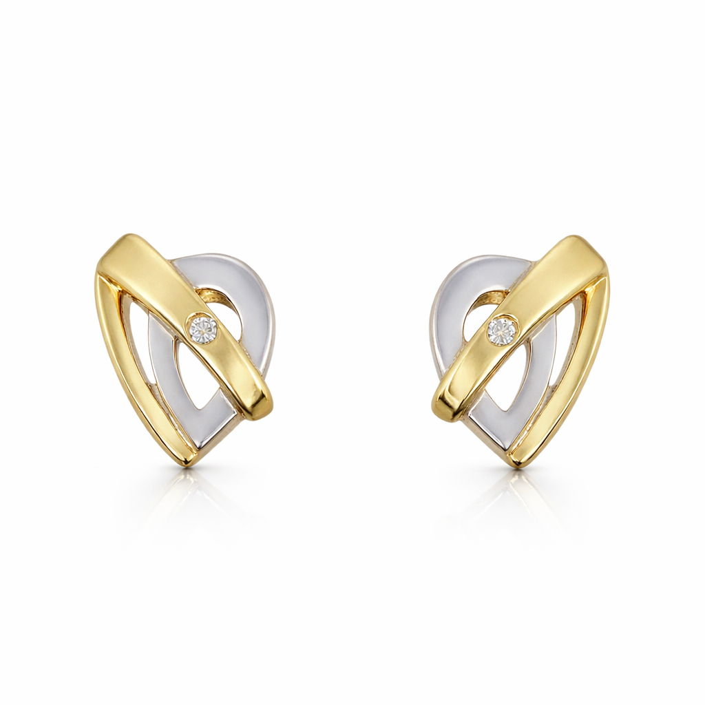 Gull og hvítagullseyrnalokkar 14kt með  0.02ct dem0ngum