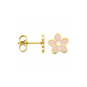 Children's earrings gold-plated with pink flower