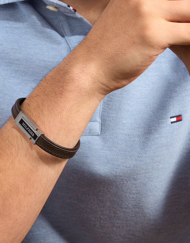 TOMMY HILFIGER brúnt leður herraarmband