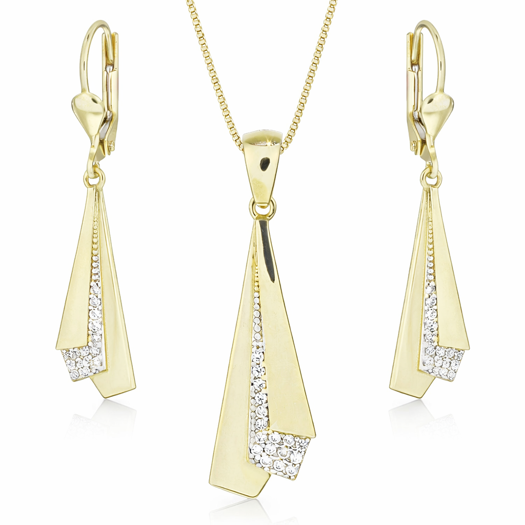 Gullhálsmen og eyrnalokkar 14kt með zirkon