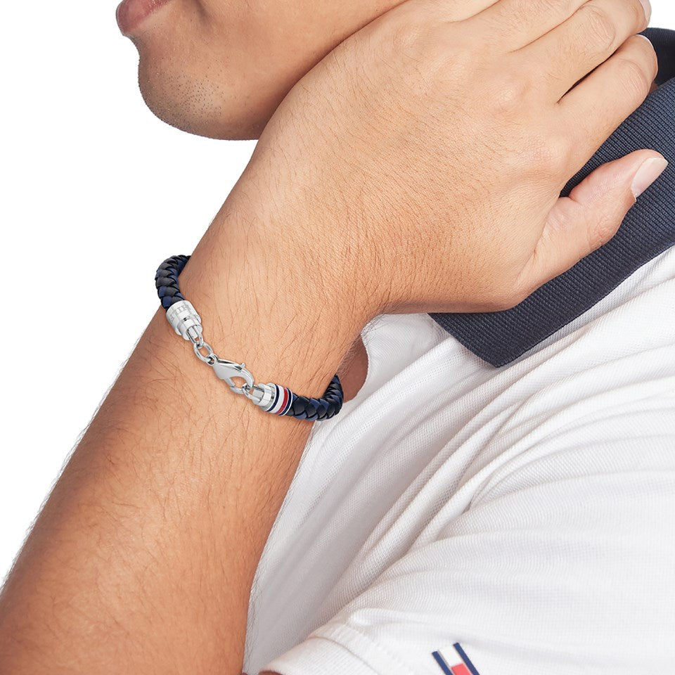 TOMMY HILFIGER blátt og svart leðurarmband