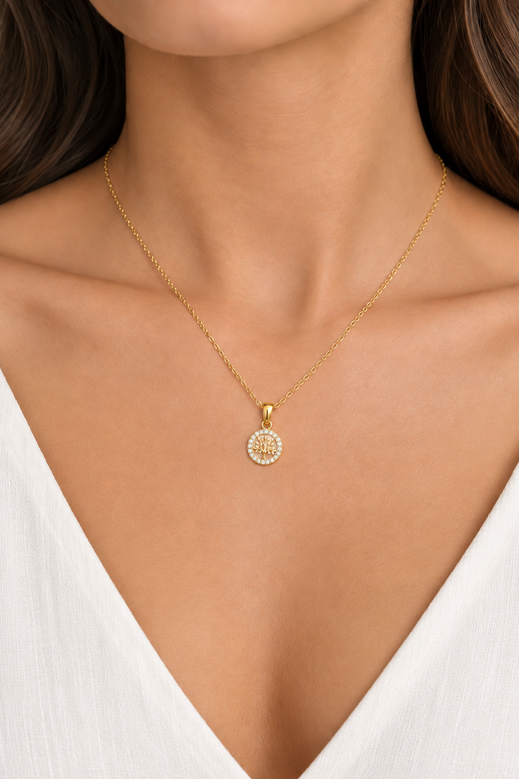 ASTORÍA Bethany gold-plated necklace with zirconia stones - Tree Of Life